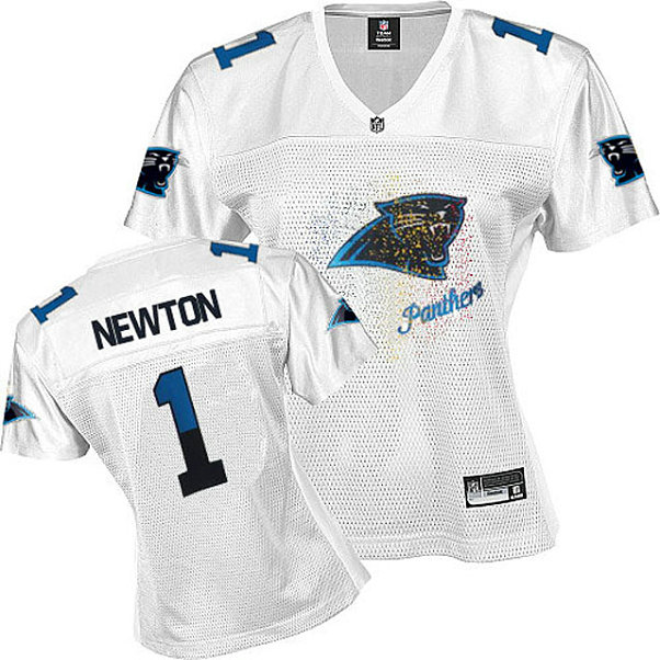Women Carolina Panthers #1 Cam Newton White Fem Fan Jersey