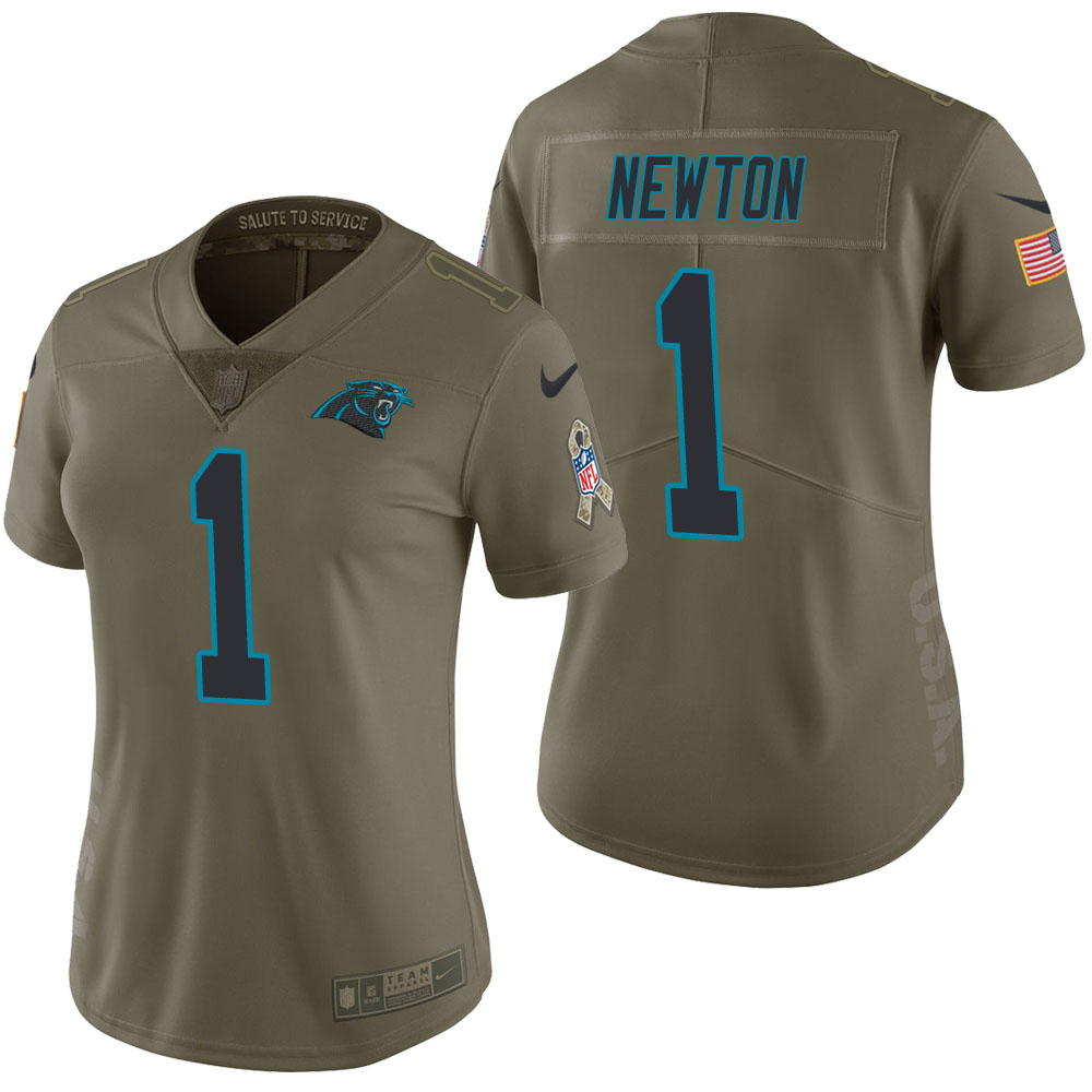Women Carolina Panthers Cam Newton Olive 2017 Salute to Service Limited Jersey