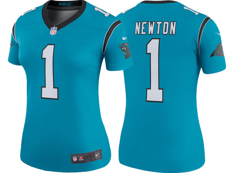 Women Carolina Panthers #1 Cam Newton Blue Color Rush Legend Jersey
