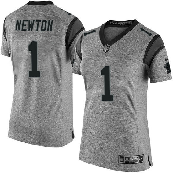 Women Carolina Panthers #1 Cam Newton Gridiron Gray Limited Jersey
