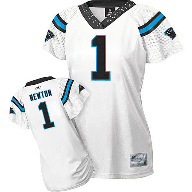 Women Carolina Panthers #1 Cam Newton White 2010 Field Flirt Fashion Jersey