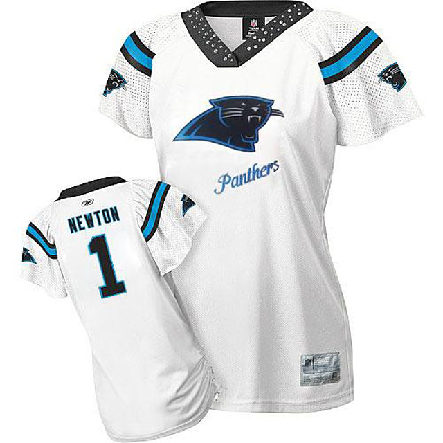 Women Carolina Panthers #1 Cam Newton White 2011 Field Flirt Fashion Jersey