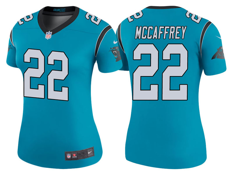 Women Carolina Panthers #22 Christian McCaffrey Blue Color Rush Legend Jersey Women Carolina Panthers #22 Christian McCaffrey Blue Color Rush Legend Jersey