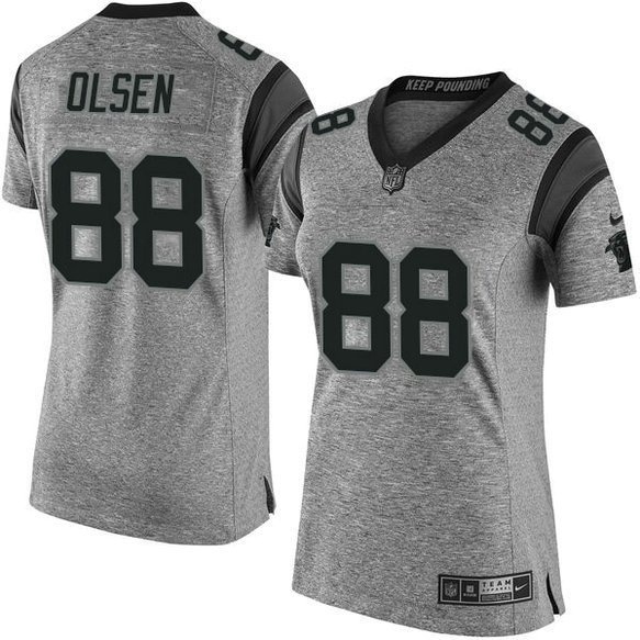 Women Carolina Panthers #88 Greg Olsen Gridiron Gray Limited Jersey