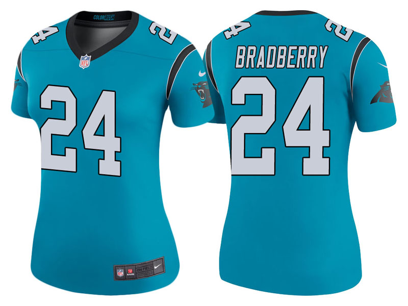 Women Carolina Panthers #24 James Bradberry Blue Color Rush Legend Jersey