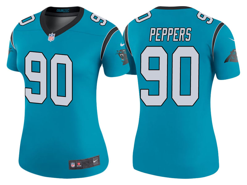 Women Carolina Panthers #90 Julius Peppers Blue Color Rush Legend Jersey