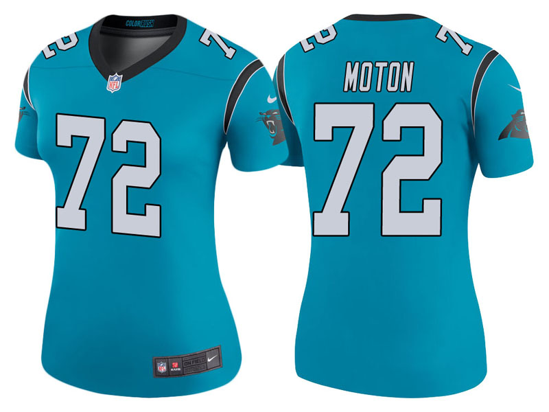 Women Carolina Panthers #72 Taylor Moton Blue Color Rush Legend Jersey
