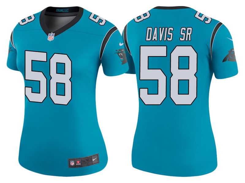 Women Carolina Panthers #58 Thomas Davis Sr Blue Color Rush Legend Jersey Women Carolina Panthers #58 Thomas Davis Sr Blue Color Rush Legend Jersey
