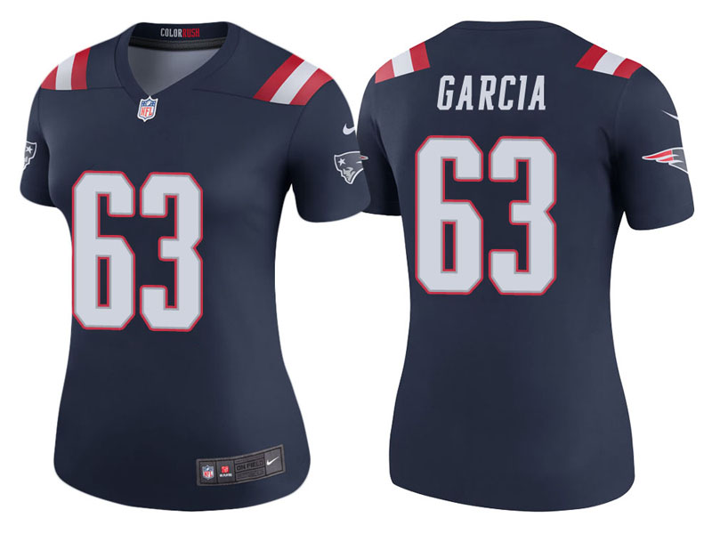 Women New England Patriots #63 Antonio Garcia Navy Color Rush Legend Jersey