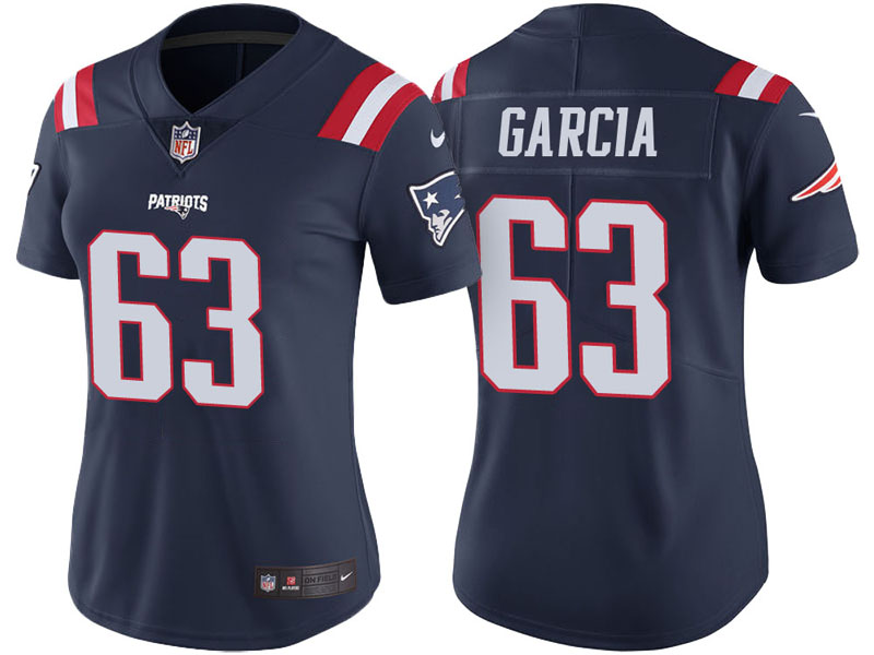 Women New England Patriots #63 Antonio Garcia Navy Vapor Untouchable Color Rush Limited Jersey