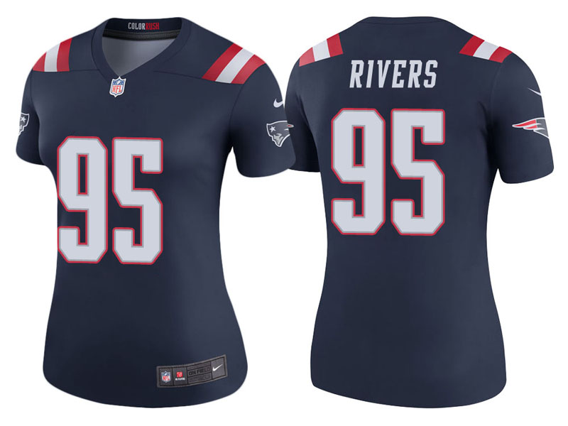 Women New England Patriots #95 Derek Rivers Navy Color Rush Legend Jersey