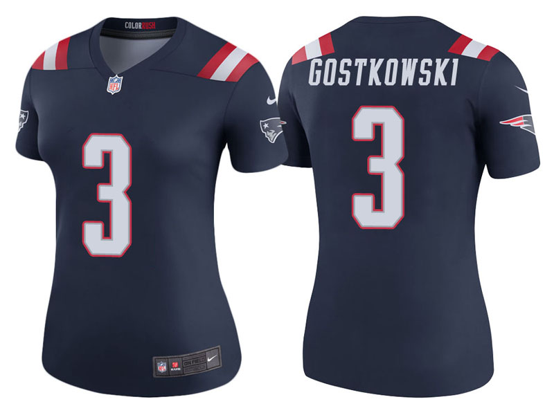 Women New England Patriots #3 Stephen Gostkowski Navy Color Rush Legend Jersey