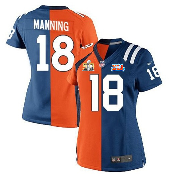 Women Peyton Manning #18 Denver Broncos/Colts Home Super Bowl 50/XLI Game Two Tone Jersey