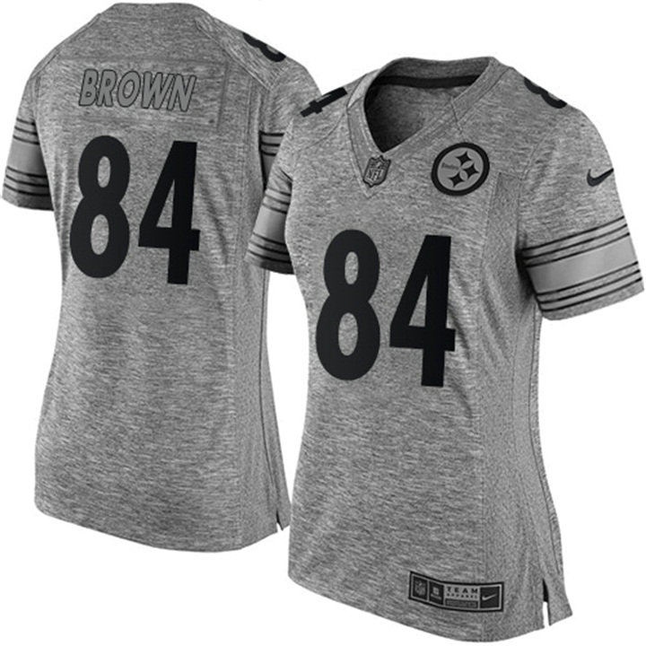 Women Pittsburgh Steelers #84 Antonio Brown Gridiron Gray Limited Jersey