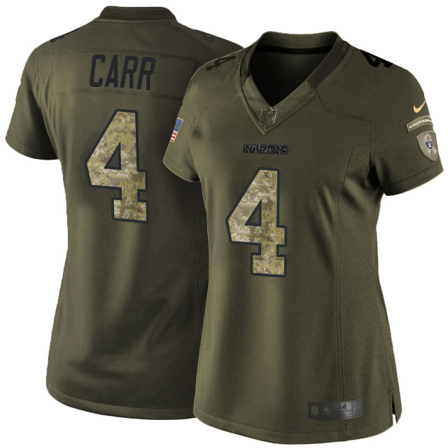 Women Oakland Raiders #4 Derek Carr Green Camo Salute To Service Limited Jersey