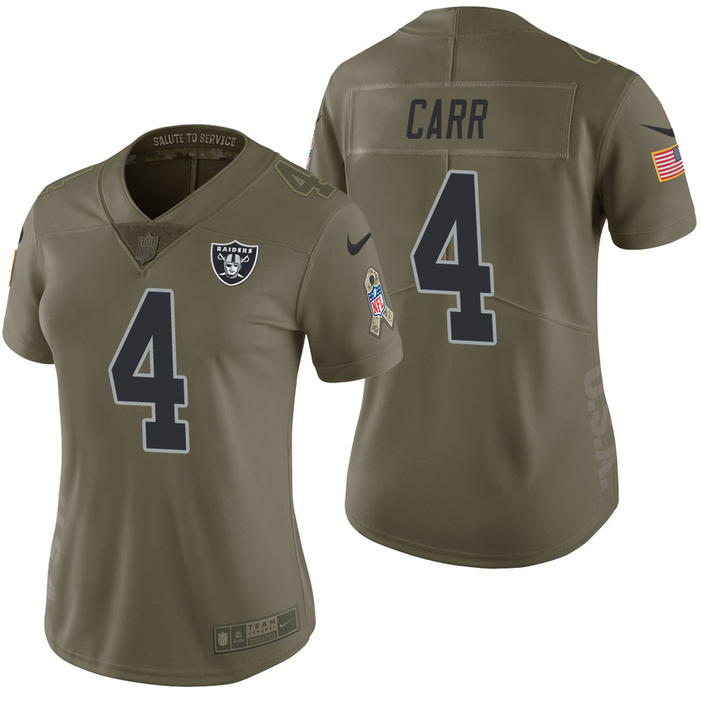 Women Oakland Raiders #4 Derek Carr Olive 2017 Salute to Service Limited Jersey