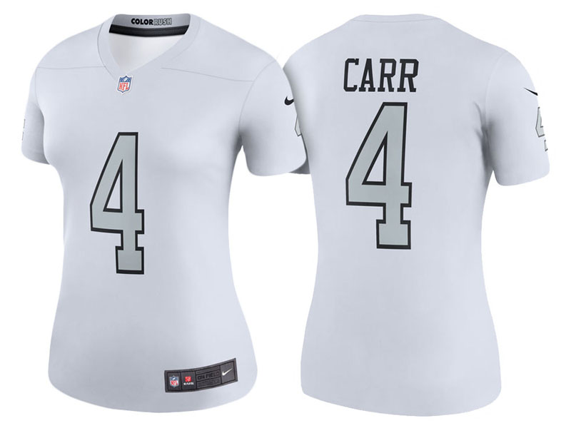Women Oakland Raiders #4 Derek Carr White Color Rush Legend Jersey