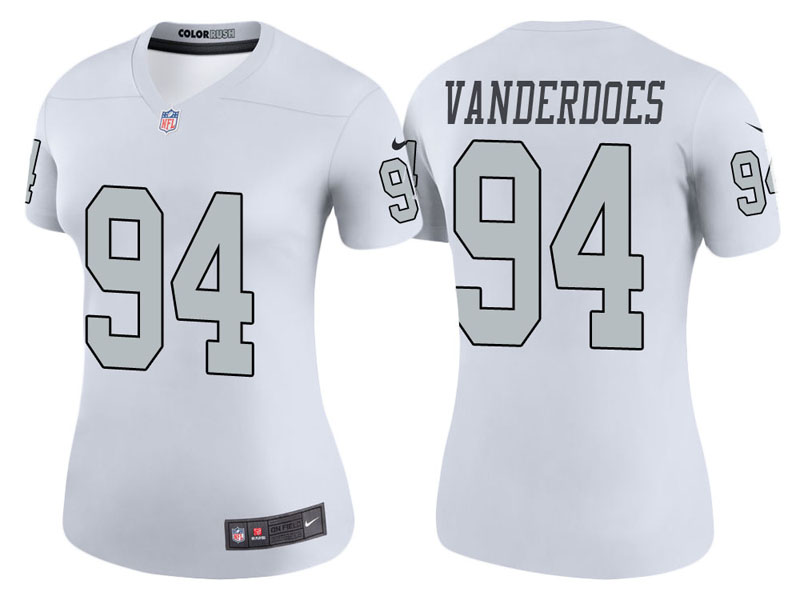Women Oakland Raiders #94 Eddie Vanderdoes White Color Rush Legend Jersey Women Oakland Raiders #94 Eddie Vanderdoes White Color Rush Legend Jersey