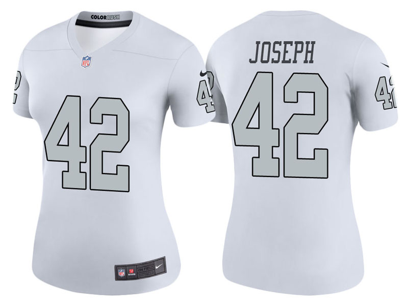 Women Oakland Raiders #42 Karl Joseph White Color Rush Legend Jersey