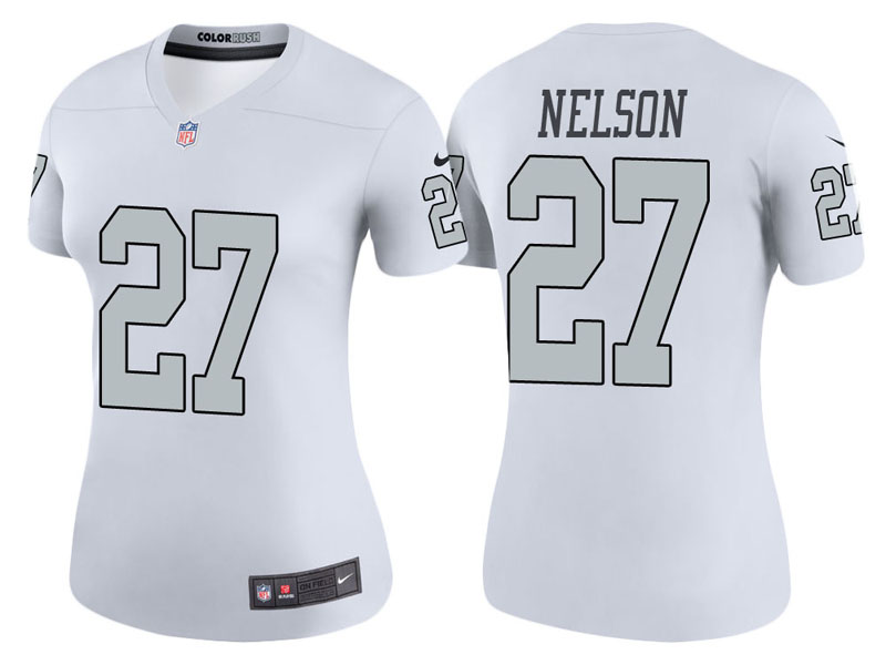 Women Oakland Raiders #27 Reggie Nelson White Color Rush Legend Jersey