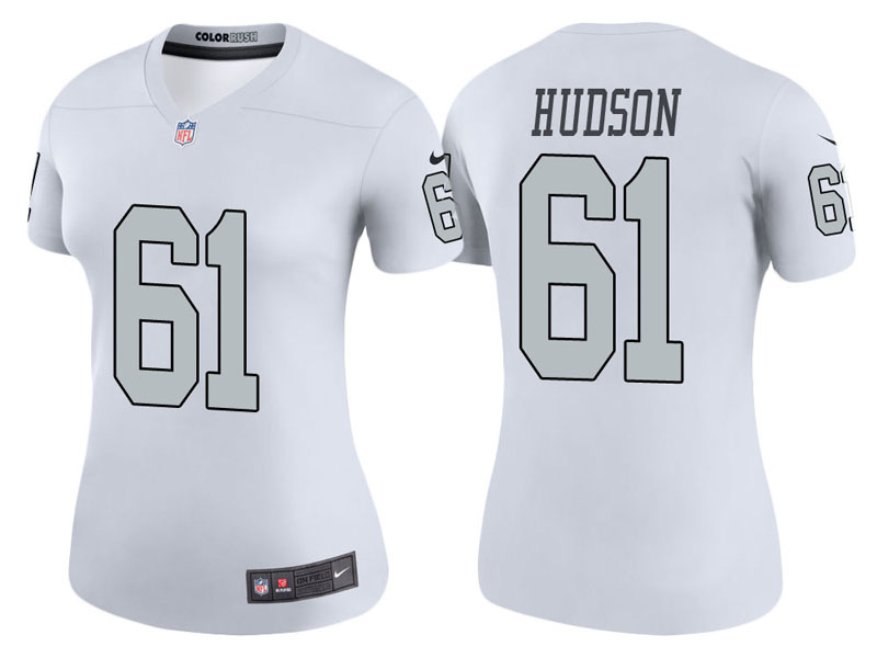 Women Oakland Raiders #61 Rodney Hudson White Color Rush Legend Jersey