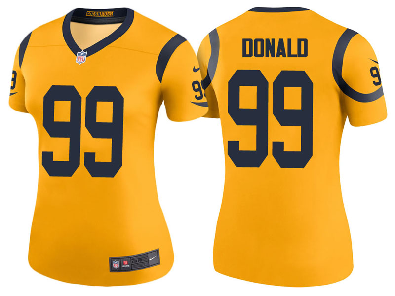 Women Los Angeles Rams #99 Aaron Donald Gold Color Rush Legend Jersey With Super Bowl LVI Patch
