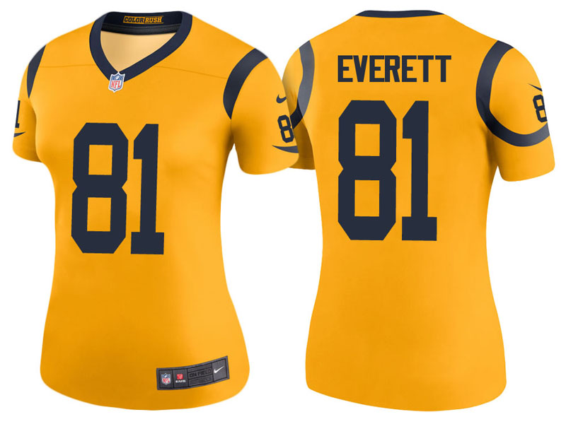 Women Los Angeles Rams #81 Gerald Everett Gold Color Rush Legend Jersey
