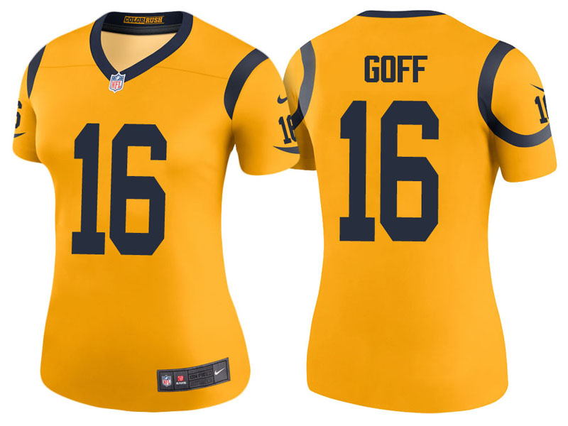 Women Los Angeles Rams #16 Jared Goff Gold Color Rush Legend Jersey Women Los Angeles Rams #16 Jared Goff Gold Color Rush Legend Jersey
