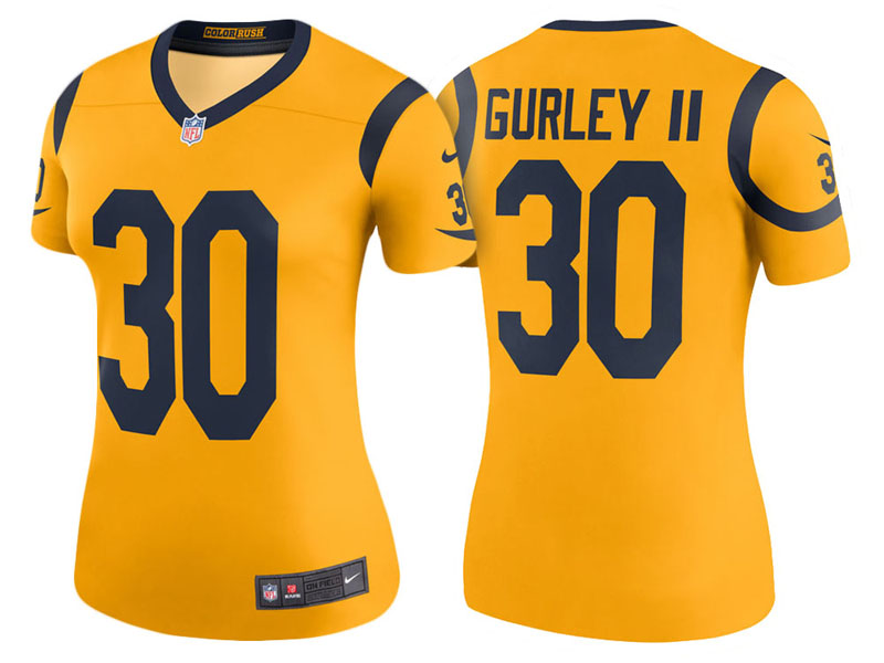 Women Los Angeles Rams #30 Todd Gurley Gold Color Rush Legend Jersey Women Los Angeles Rams #30 Todd Gurley Gold Color Rush Legend Jersey