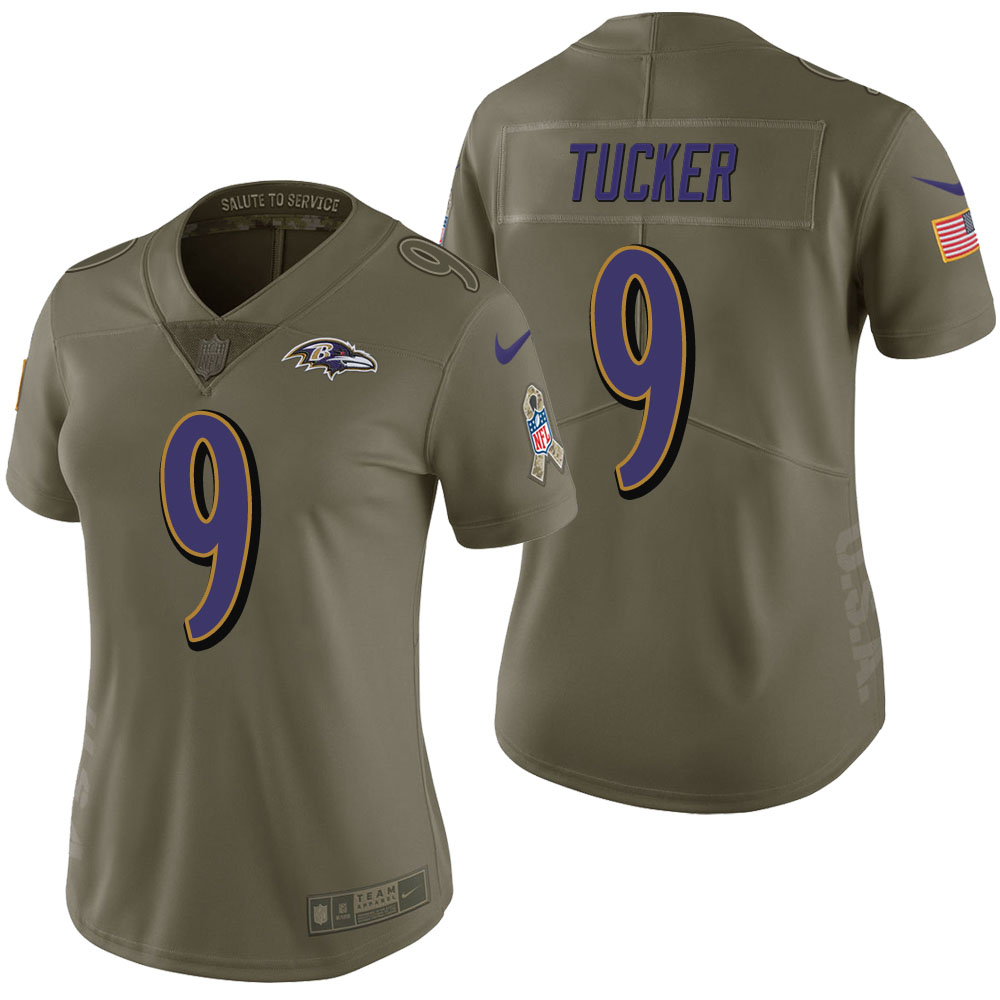 Women Baltimore Ravens Justin Tucker Olive 2017 Salute to Service Limited Jersey
