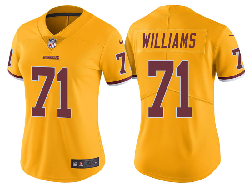 Women Washington Redskins #71 Trent Williams Gold Vapor Untouchable Color Rush Limited Jersey Women Washington Redskins #71 Trent Williams Gold Vapor Untouchable Color Rush Limited Jersey