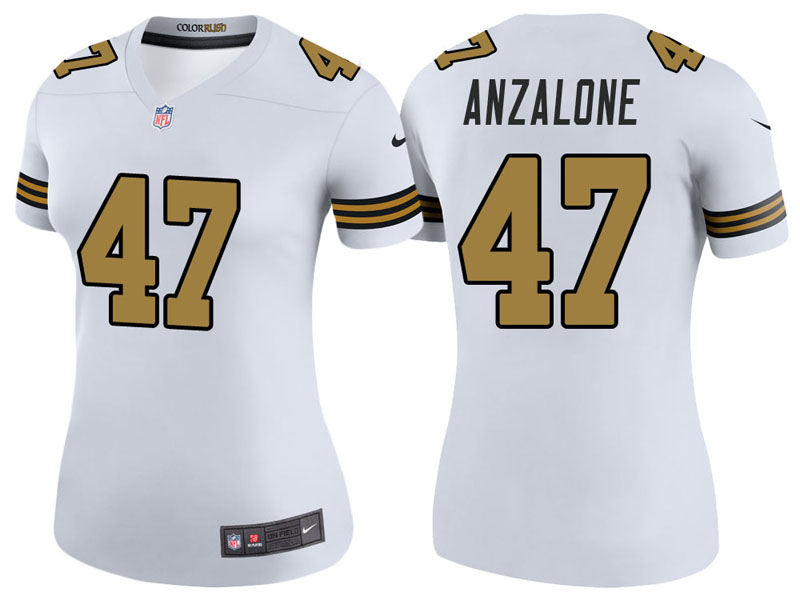 Women New Orleans Saints #47 Alex Anzalone White Color Rush Legend Jersey