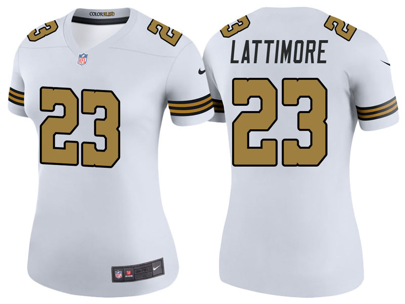 Women New Orleans Saints #23 Marshon Lattimore White Color Rush Legend Jersey