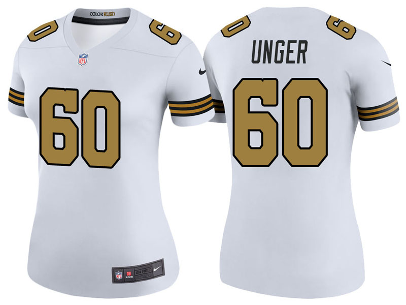 Women New Orleans Saints #60 Max Unger White Color Rush Legend Jersey