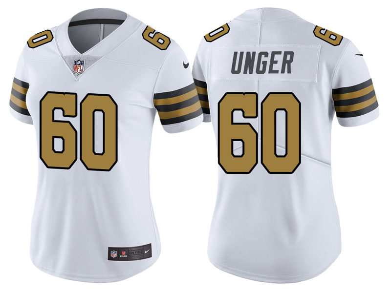 Women New Orleans Saints #60 Max Unger White Vapor Untouchable Color Rush Limited Jersey