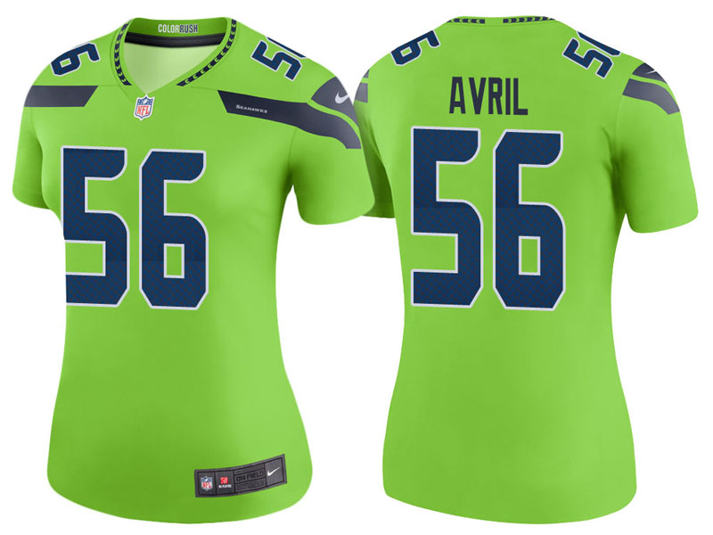 Women Seattle Seahawks #56 Cliff Avril Neon Green Color Rush Legend Jersey