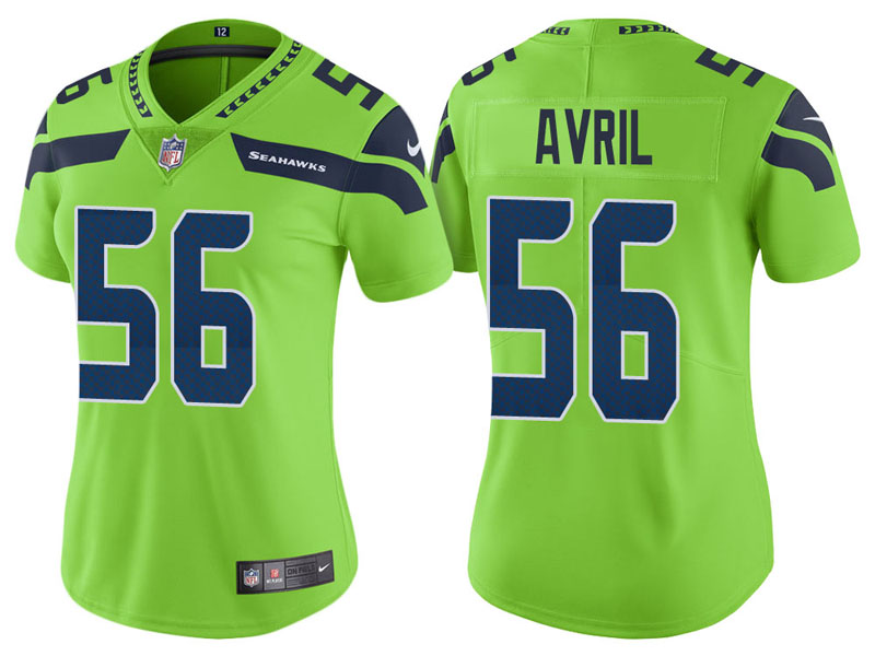 Women Seattle Seahawks #56 Cliff Avril Neon Green Vapor Untouchable Color Rush Limited Jersey