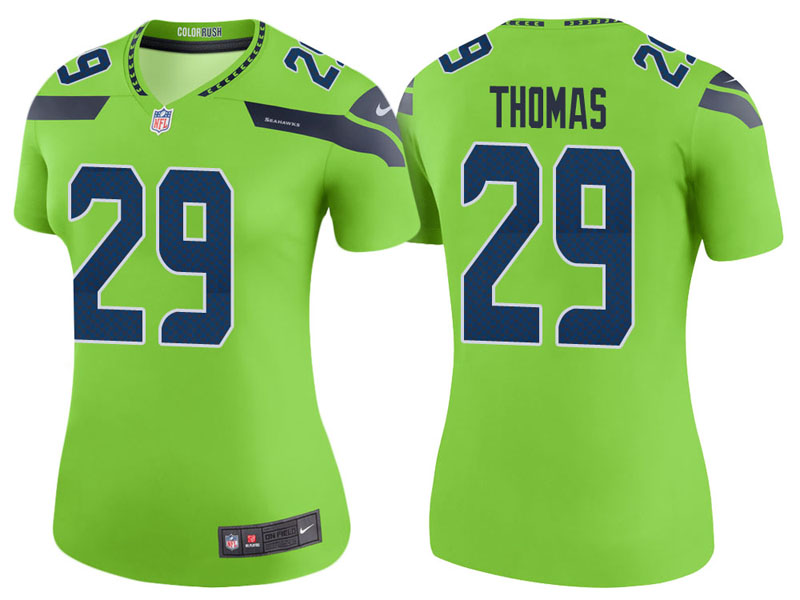 Women Seattle Seahawks #29 Earl Thomas Neon Green Color Rush Legend Jersey
