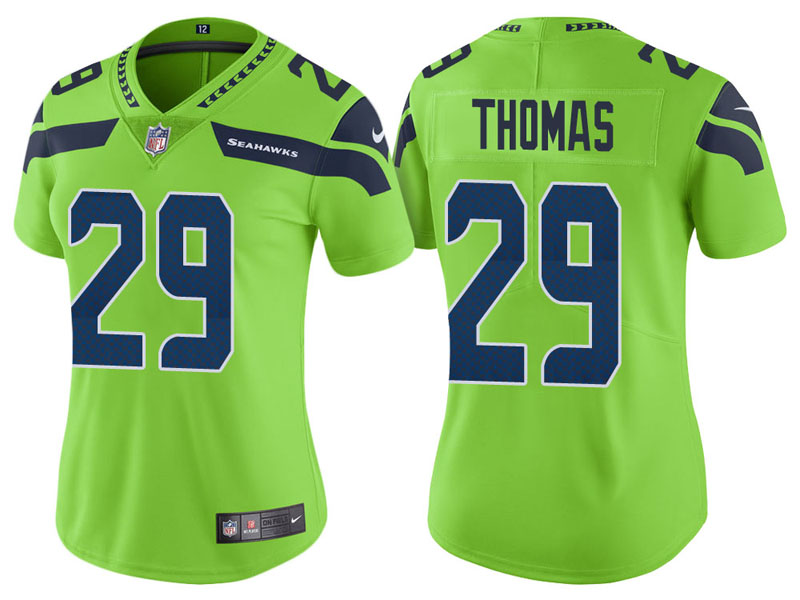 Women Seattle Seahawks #29 Earl Thomas Neon Green Vapor Untouchable Color Rush Limited Jersey
