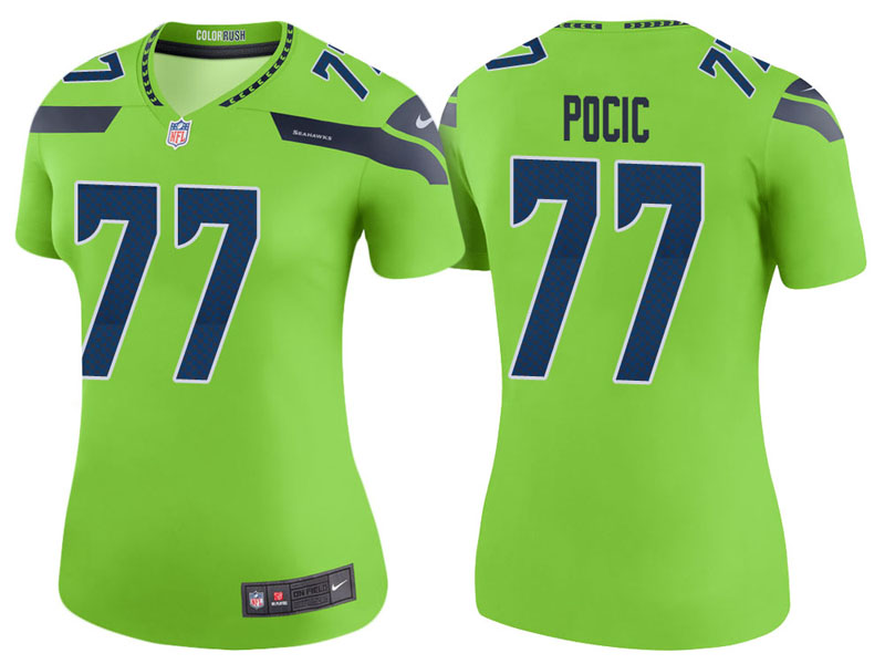 Women Seattle Seahawks #77 Ethan Pocic Neon Green Color Rush Legend Jersey
