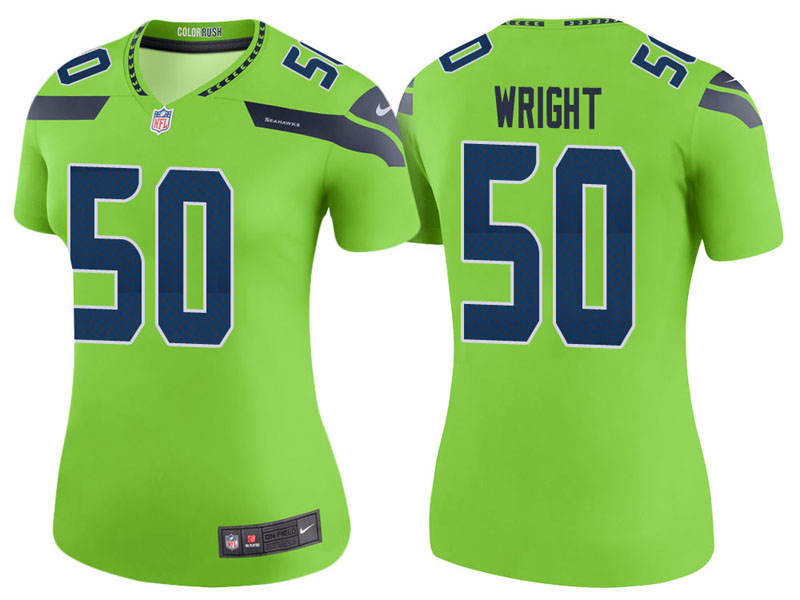 Women Seattle Seahawks #50 K.J. Wright Neon Green Color Rush Legend Jersey
