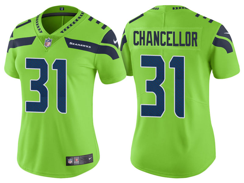 Women Seattle Seahawks #31 Kam Chancellor Neon Green Vapor Untouchable Color Rush Limited Jersey