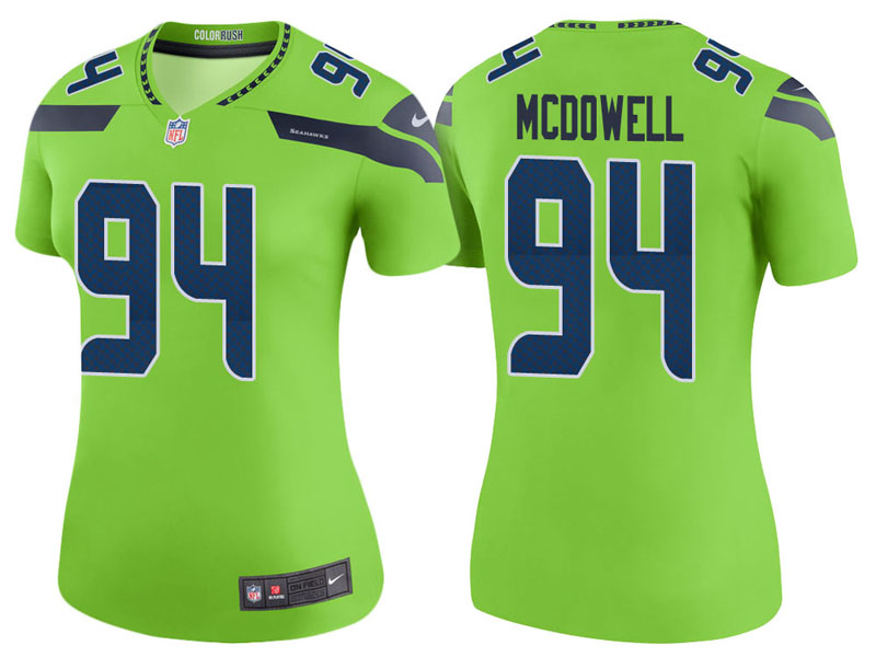 Women Seattle Seahawks #94 Malik McDowell Neon Green Color Rush Legend Jersey Women Seattle Seahawks #94 Malik McDowell Neon Green Color Rush Legend Jersey