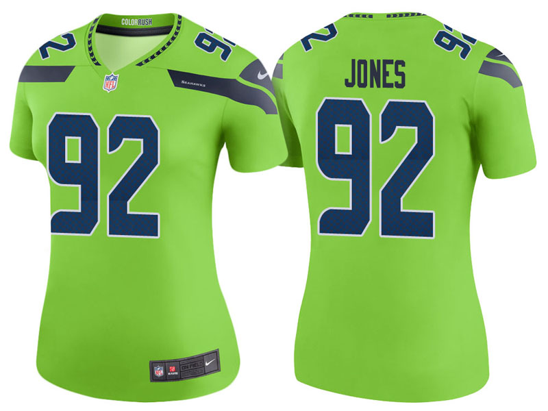 Women Seattle Seahawks #92 Nazair Jones Neon Green Color Rush Legend Jersey Women Seattle Seahawks #92 Nazair Jones Neon Green Color Rush Legend Jersey