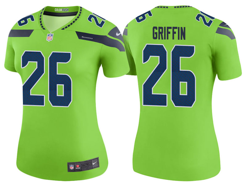 Women Seattle Seahawks #26 Shaquill Griffin Neon Green Color Rush Legend Jersey
