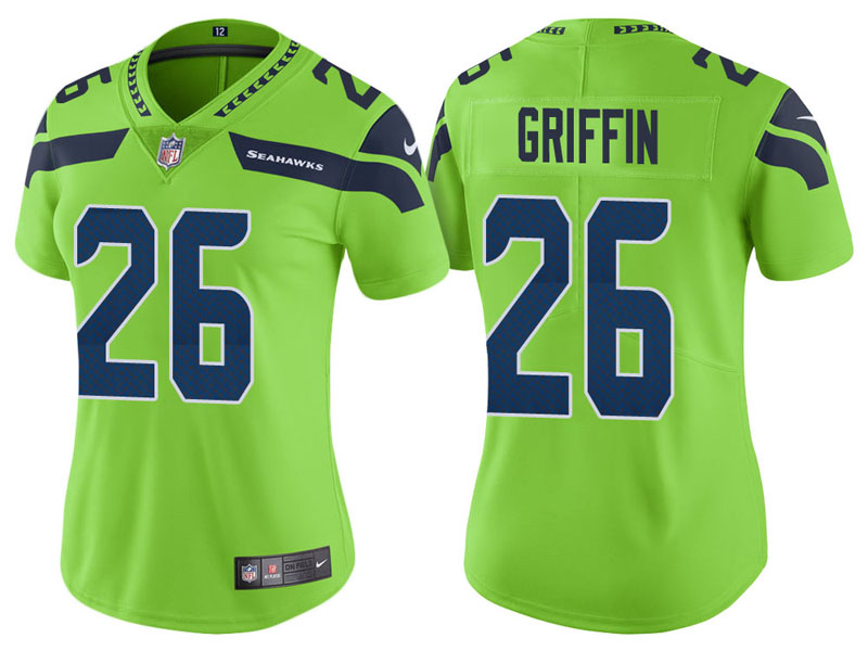 Women Seattle Seahawks #26 Shaquill Griffin Neon Green Vapor Untouchable Color Rush Limited Jersey