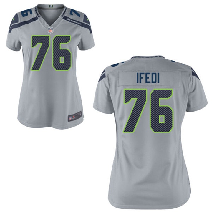 Women Seattle Seahawks #76 Germain Ifedi Gray Game Jersey