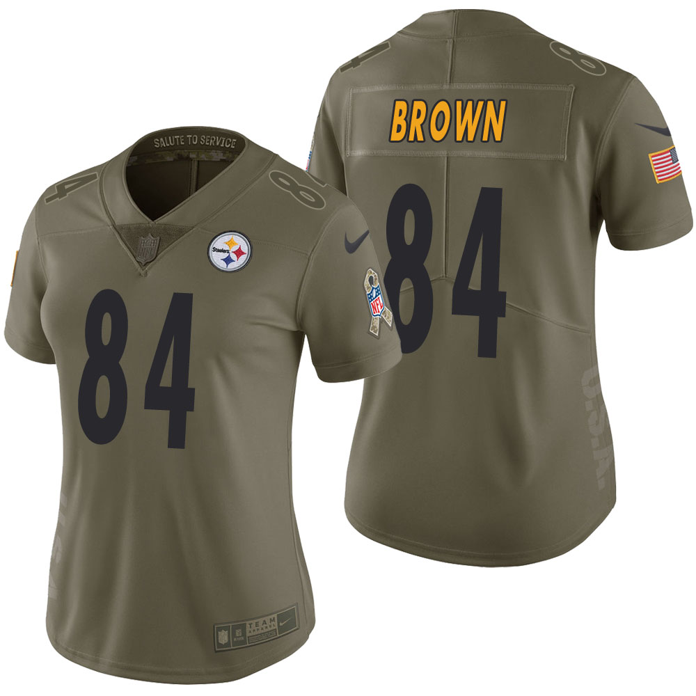 Women Pittsburgh Steelers Antonio Brown Olive 2017 Salute to Service Limited Jersey
