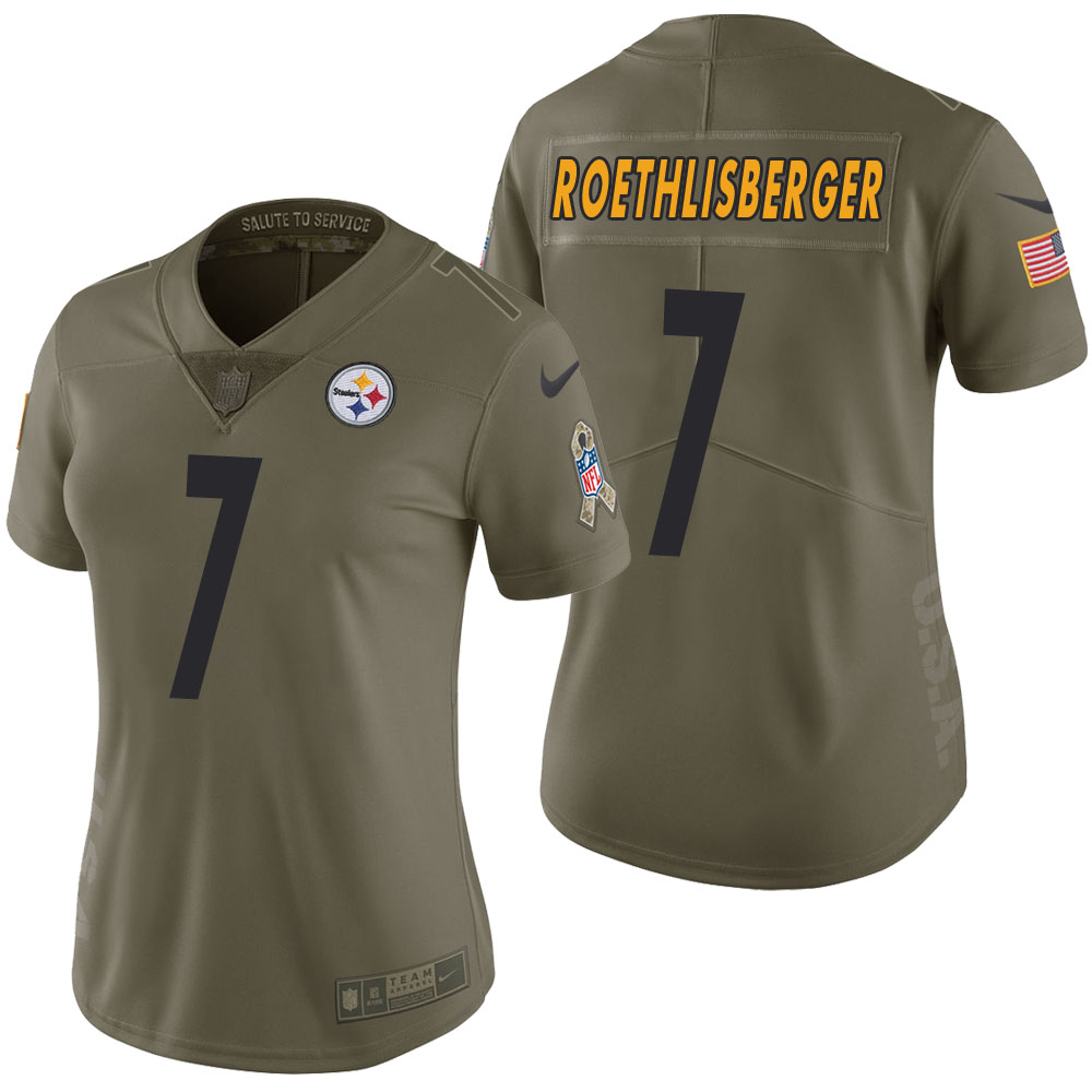 Women Pittsburgh Steelers Ben Roethlisberger Olive 2017 Salute to Service Limited Jersey Women Pittsburgh Steelers Ben Roethlisberger Olive 2017 Salute to Service Limited Jersey