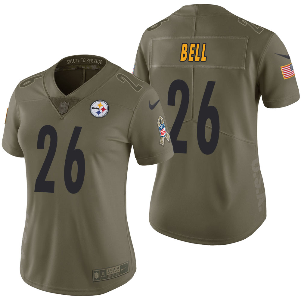 Women Pittsburgh Steelers Le'Veon Bell Olive 2017 Salute to Service Limited Jersey